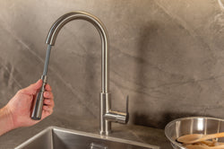 Stainless steel kitchen tap Mizzo Trigo with Spray - Brush function