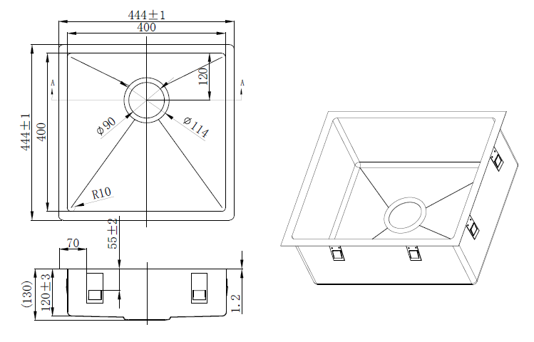 Shallow kitchen sink stainless steel Mizzo Vasco 40-40 - without overflow