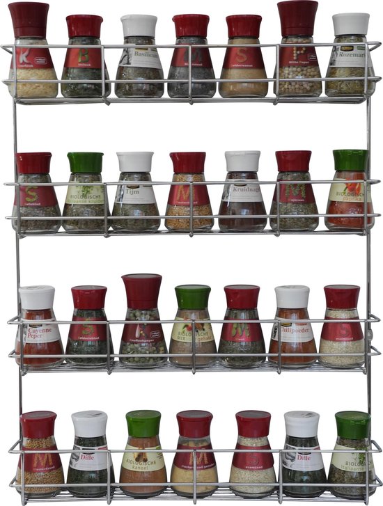 Spice rack Suspicious Coninx KR3000 - 4 Lows for 32 Spice jars - Wall, Wall cupboard, Cabinet door - Hanging herbal organizer