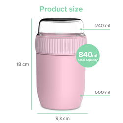 Coninx Thermos food container - Warming container food for at home and on the go - Thermos food box leak-proof - Thermos mug 840ml Pink