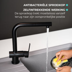 Black kitchen tap Mizzo Avori. Pull out spray