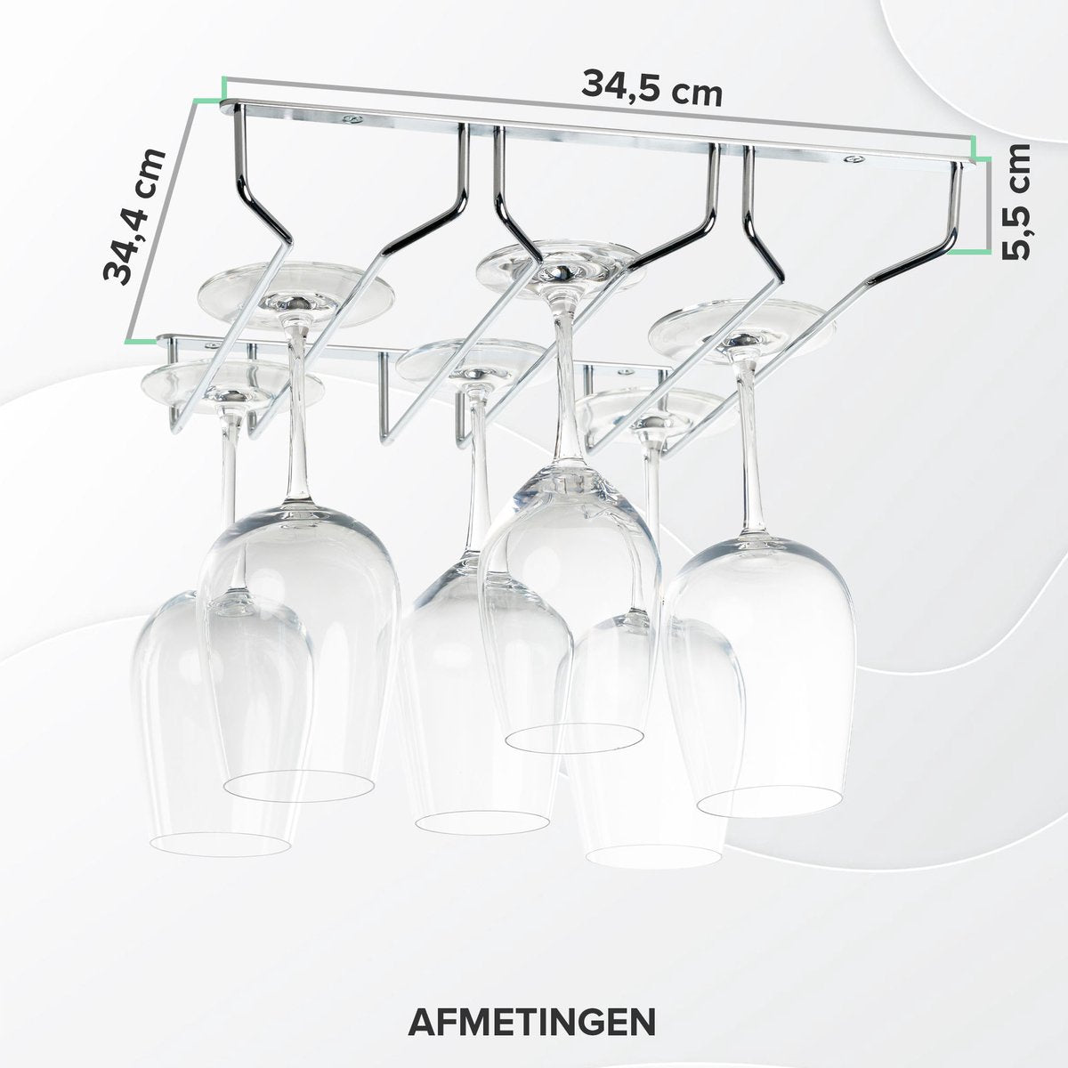 Coninx 3 rails wine glass holder - 34 cm wide - metal chrome