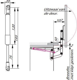 Kessebohmer gas spring pumps 320N.Lift o mat - Door lift damper - Gas spring pump Kessebohmer
