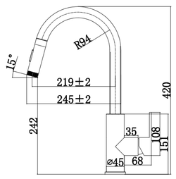 Black kitchen tap Mizzo Trigo with spray - brush function